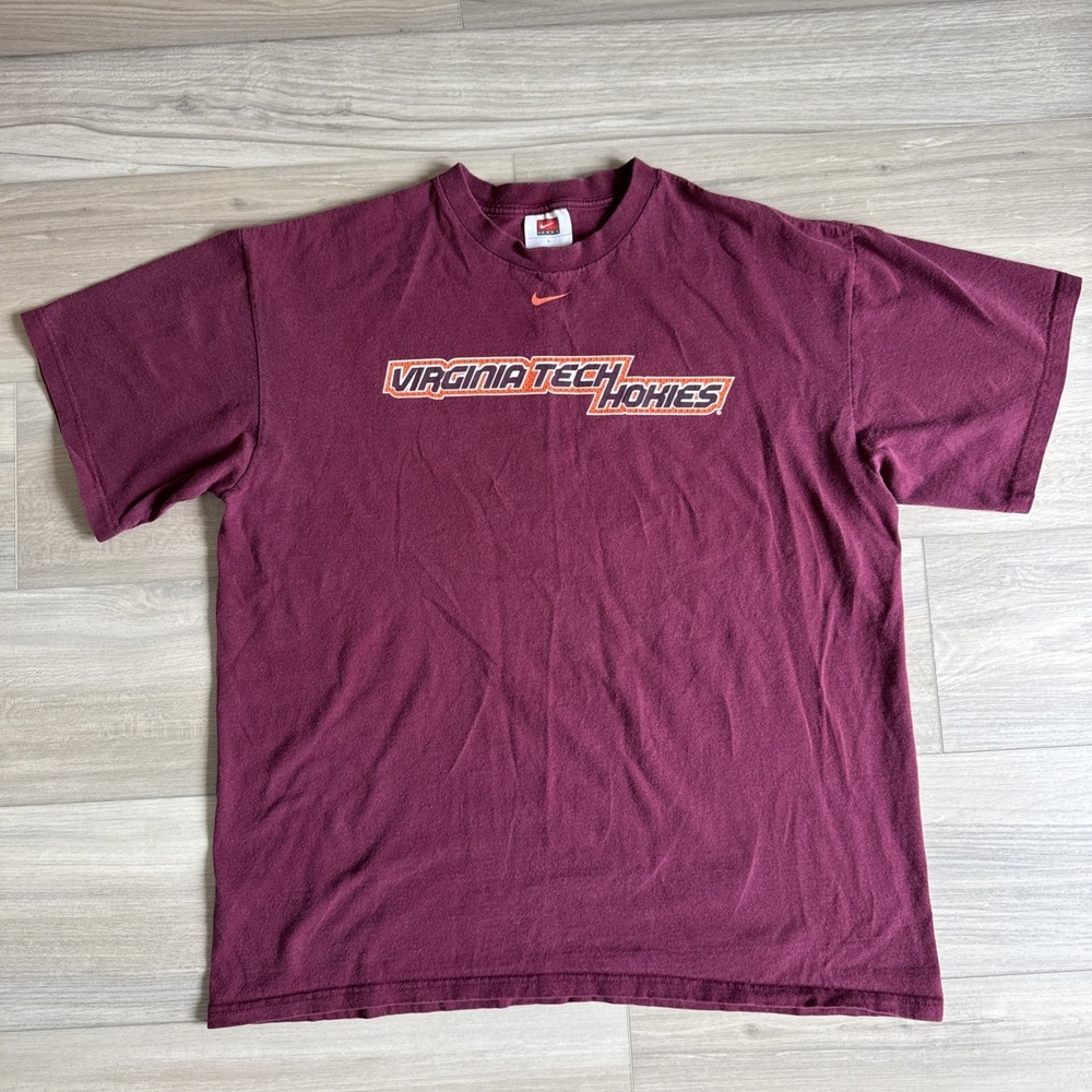 Vintage Nike Team Virginia Tech‎ Hokies Shirt Men's Large Red Nike Center Swoosh